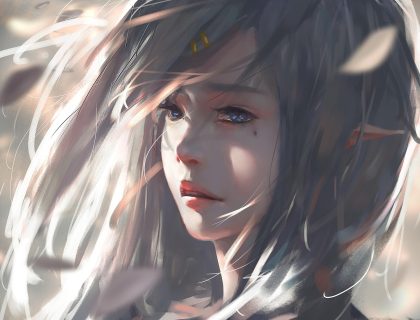 www.kk动漫 主编林砚在书桌前审阅动漫作品资料，桌面整齐摆放索引卡片与便签，环境安静专业